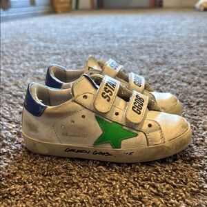 Golden Goose Kids Sneakers - White with Green Star and Blue Accents